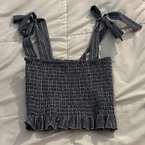 La Hearts Charcoal Smocked Crop Top with Bow Straps